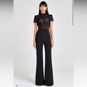 new Nadine Merabi Hattie black lace cap sleeve jumpsuit